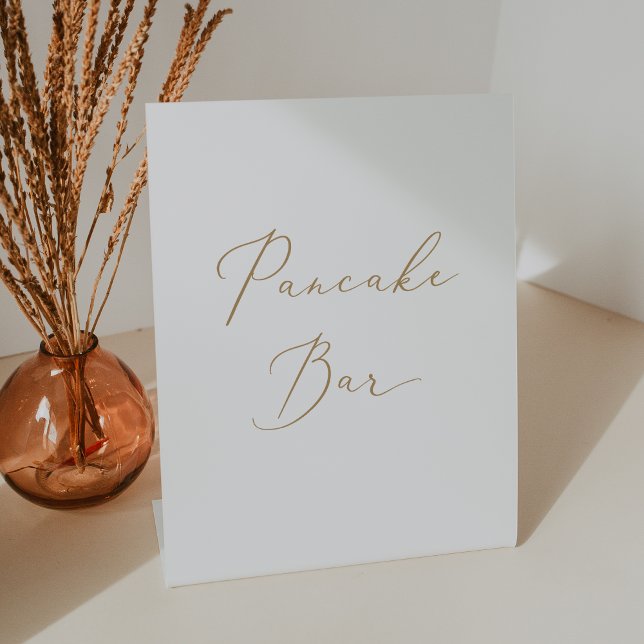 Expositor En L Delicada caligrafía dorada Boho Simple Pancake Bar (Delicate Gold Calligraphy Boho Simple Pancake Bar Pedestal Sign)