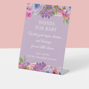Expositor En L Deseos de bebé para ducha de bebé con flores rosad