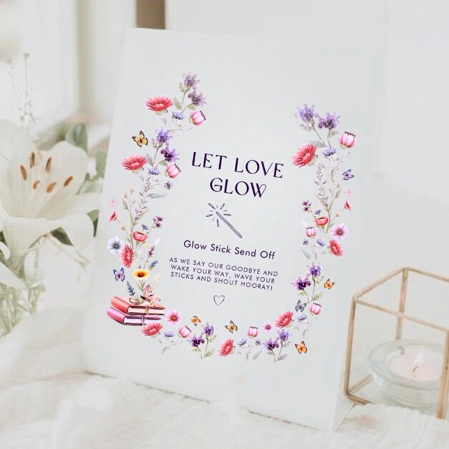 Expositor En L Despedida de Soltera Lavanda Flor Silvestre Deja q (Romantic wildflower “Let Love Glow” sign for an elegant bridal shower.)