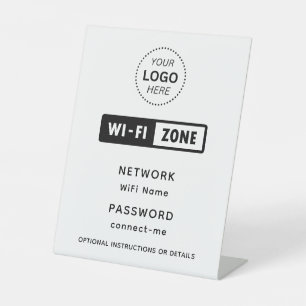Expositor En L Detalles de contraseña y red WiFi con logotipo com