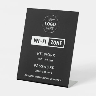 Expositor En L Detalles de contraseña y red WiFi con logotipo com