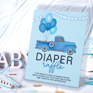 Expositor En L Diaper Raffle Blue Truck Balloon Light Baby Shower