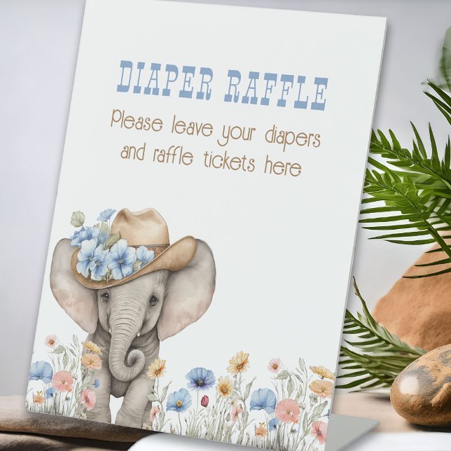 Expositor En L Diaper Raffle Boho Cowboy Elephant Baby Shower (Diaper Raffle Sign from the Boho Elephant Baby Shower Collection by Darling & May)