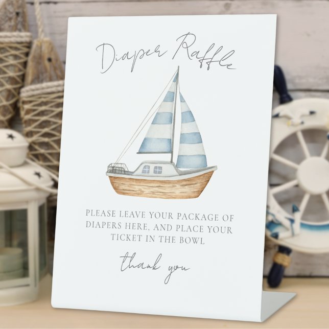 Expositor En L Diaper Raffle Nautical Baby Shower (Diaper Raffle Nautical Baby Shower Pedestal Sign)