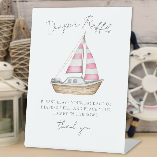 Expositor En L Diaper Raffle Pink Nautical Baby Shower (Diaper Raffle Pink Nautical Baby Shower Pedestal Sign)