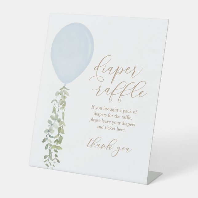 Expositor En L Diaper Raffle Rótulo Blue Balloon Boy Baby Shower (Anverso)