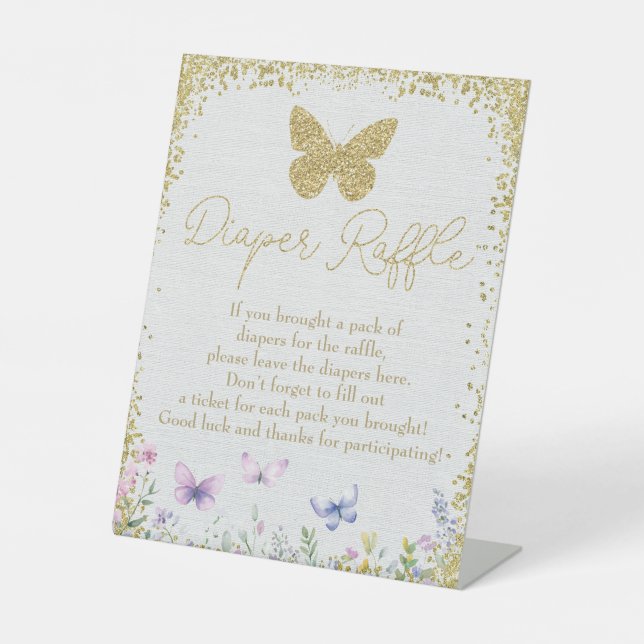 Expositor En L Diaper Raffle Rótulo Butterfly Baby Shower (Anverso)