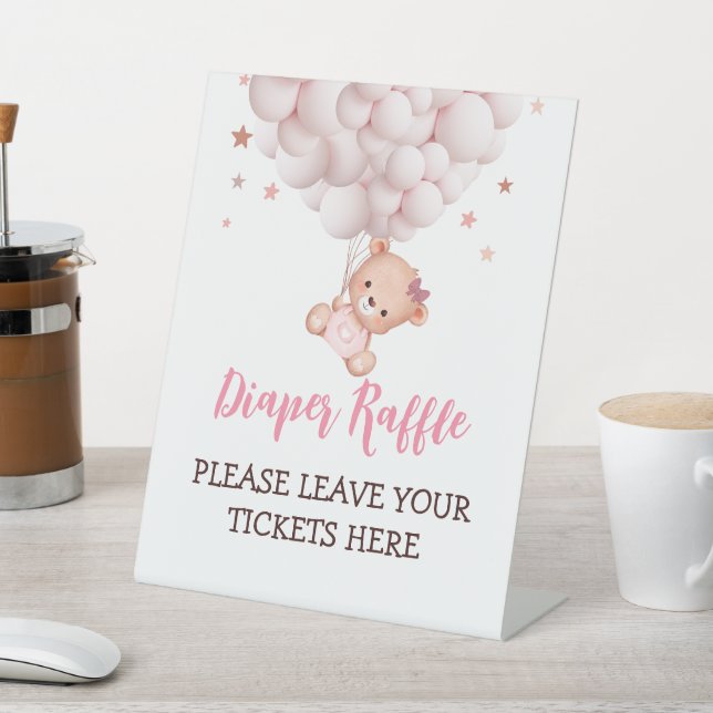 Expositor En L Diaper Raffle Rótulo Chica Bear Baby Shower (In Situ)