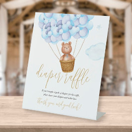 Expositor En L Diaper Raffle Teddy Bear Blue Balloons Baby Shower
