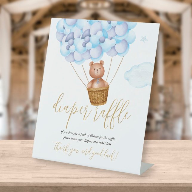 Expositor En L Diaper Raffle Teddy Bear Blue Balloons Baby Shower (Subido por el creador)