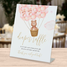 Expositor En L Diaper Raffle Teddy Bear Globos rosados Baby Showe