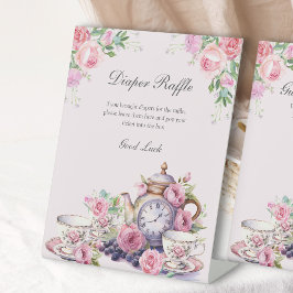 Expositor En L Diaper Raffle Vintage Floral Tea Fiesta Baby Showe