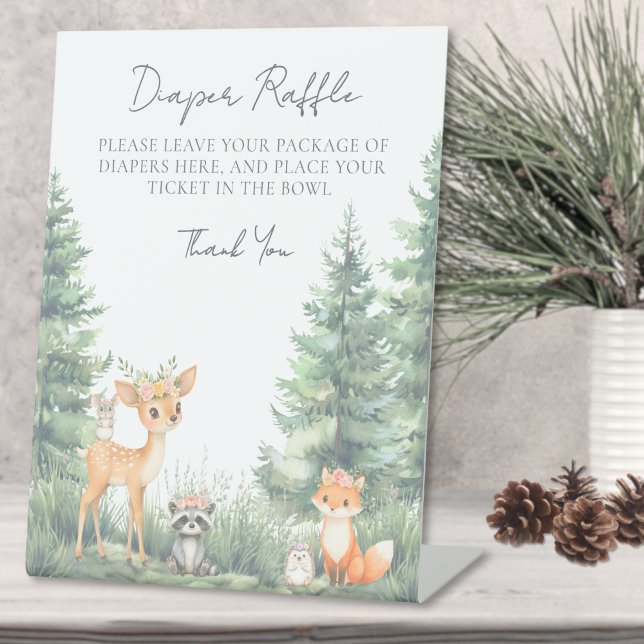 Expositor En L Diaper Raffle Woodland Forrest Animales (Diaper Raffle Woodland Forrest Animals Pedestal Sign)