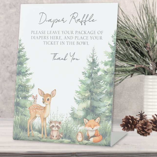 Expositor En L Diaper Raffle Woodland Forrest Animales (Diaper Raffle Woodland Forrest Animals Pedestal Sign)