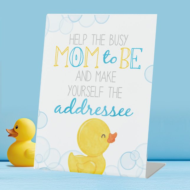 Expositor En L Dirección del pato de goma del sobre Baby Shower (Watercolor Rubber Duck Make the Mom to be the Addressee Table Pedestal Party Sign)