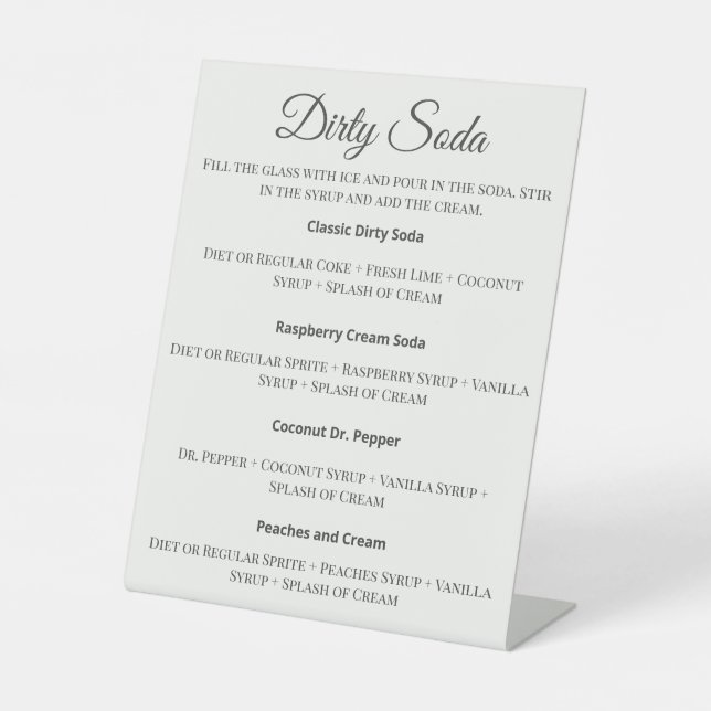 Expositor En L Dirty Soda Bar Sign with Recipes for Wedding (Anverso)