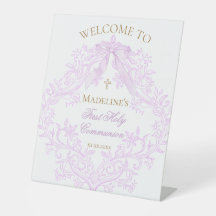 diseño lila Bienvenida a la Primera Comunión