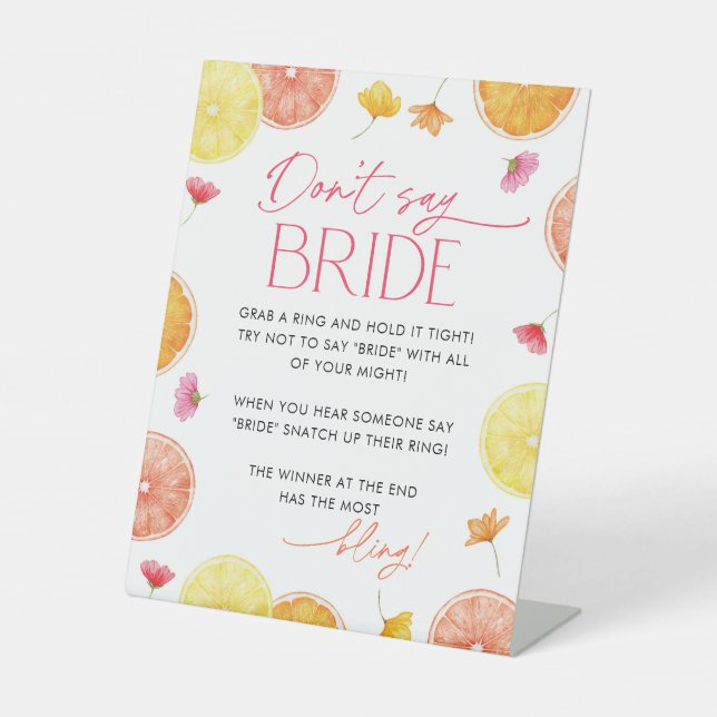 Expositor En L Don't Say Bride Bridal Shower Game Main Squeeze (Anverso)