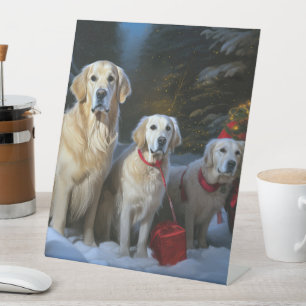 Expositor En L Dorado Retriever Nevado Trineo Decoración de Navid