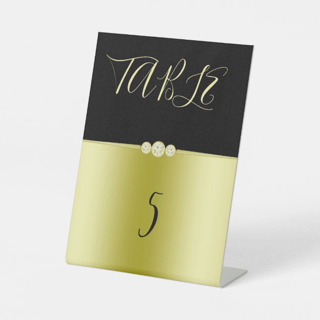 Expositor En L Dorado y diamantes elegantes y negros Cumpleaños (Anverso)