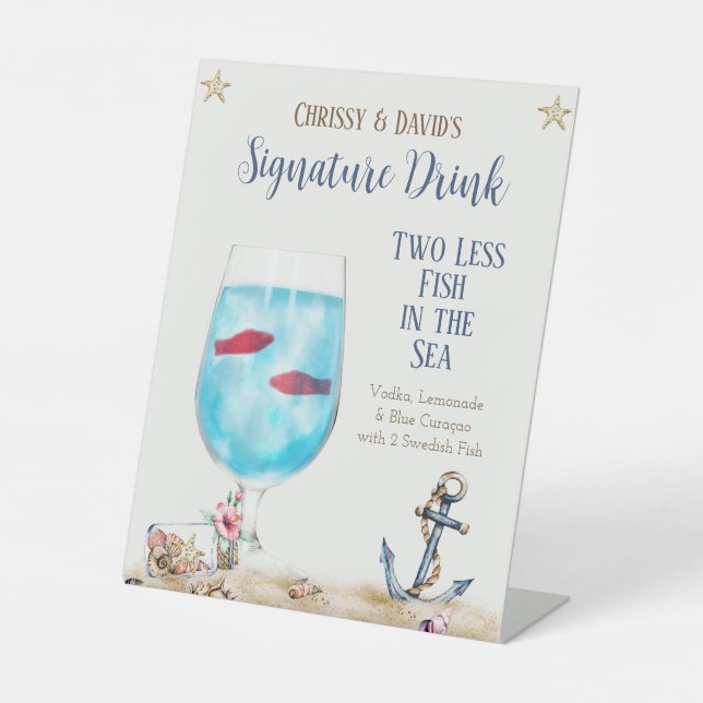 Expositor En L Dos pescados menos en el Rótulo de bebida con firm (Anverso)