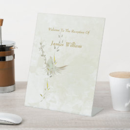 Expositor En L Dove and golden leaves pedestal sign