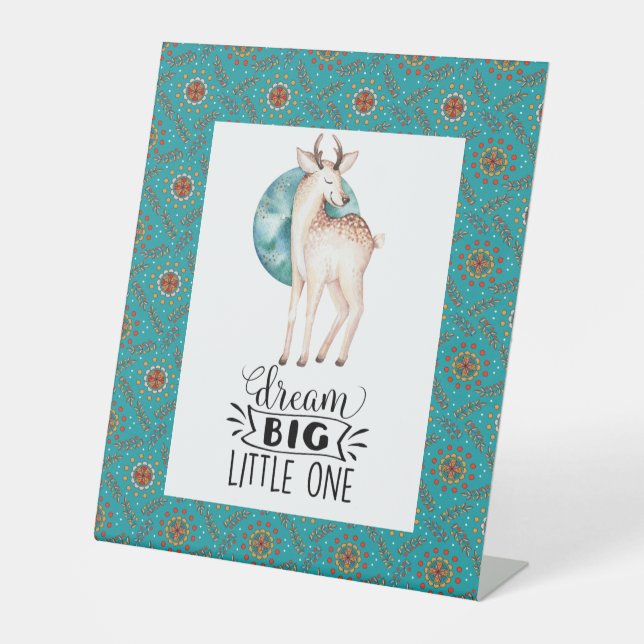 Expositor En L Dream Big Deer Boho Blue Border Nursery Art Faux (Anverso)