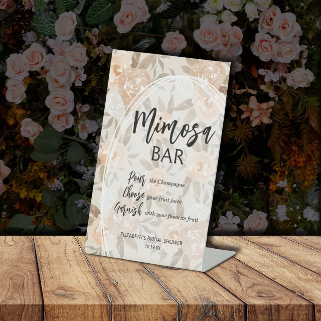 Expositor En L Ducha de Novia Mimosa Flores de Melocotón Rústicas (Rustic Peach Flowers Mimosa Bridal Shower Pedestal Sign)