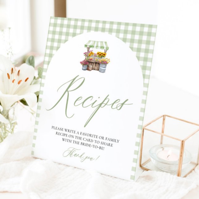 Expositor En L Ducha de Recetas de Gingham Verde Fresco del Merca (Sage Green Gingham Fresh Off The Market Bridal Shower Recipes Sign)