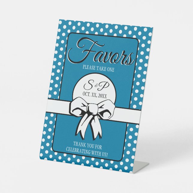 Expositor En L Ducha nupcial con puntos de polka ventilado azul y (Anverso)