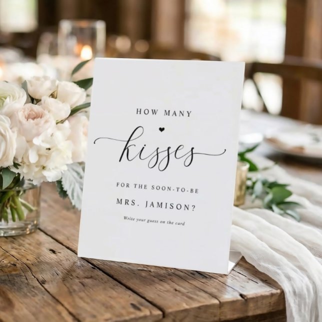 Expositor En L Ducha nupcial Cuántos Besos Juego Elegante Simple (How many kisses - Elegant Bridal Shower Game Sign)