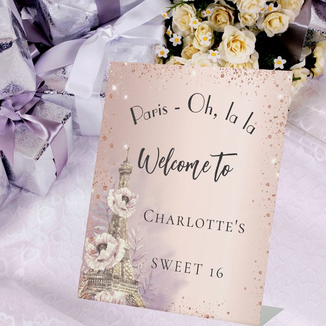 Expositor En L Dulce 16 Paris eiffel tower rosa dorado bienvenida (Subido por el creador)