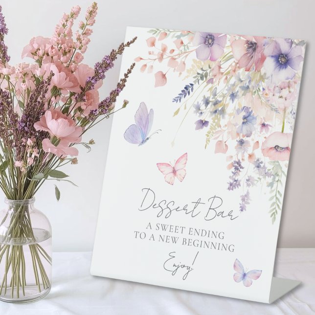 Expositor En L Dulce Barra Mariposa Bridal Shower de Flores Silve (Dessert Bar Butterfly Wildflower Bridal Shower Pedestal Sign)