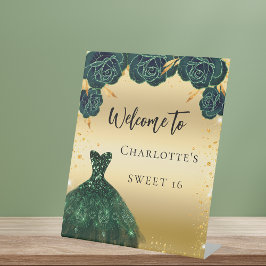 Expositor En L Dulce vestido de oro verde 16 flores bienvenida