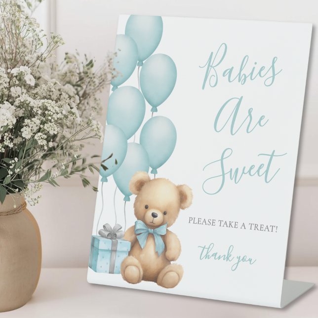 Expositor En L Dulces para la Fiesta de Bebé Oso (Bear Baby Shower Sweet Treats Pedestal Sign )