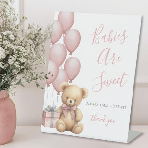 Expositor En L Dulces rosados para baby shower de osito