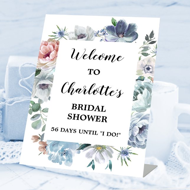 Expositor En L Duste Blue Floral Bridal Shower Bienvenida (Subido por el creador)