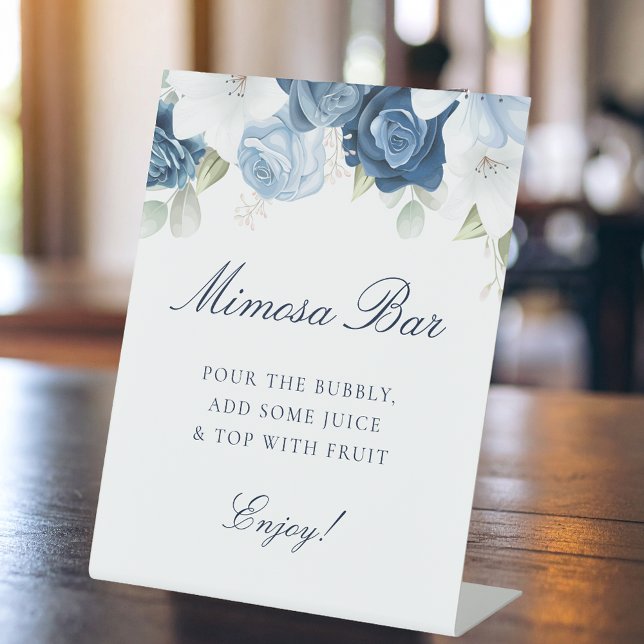 Expositor En L Duste Blue Floral Bridal Shower Mimosa Bar (Dusty Blue Floral Bridal Shower Mimosa Bar Pedestal Sign)
