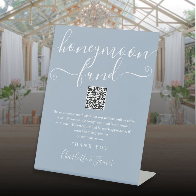 Expositor En L Duste Blue Honeymoon Fund QR Code (Dusty Blue Honeymoon Fund QR Code Pedestal Sign)