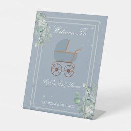 Expositor En L Dusty Blue Baby Carriage Welcome Sign