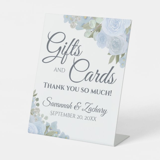 Expositor En L Dusty Blue Boho Floral Wedding Regalos y Tarjetas (Anverso)