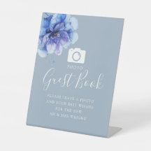Dusty Blue Botanical Photo Guest Book Boda