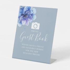 Expositor En L Dusty Blue Botanical Photo Guest Book Boda