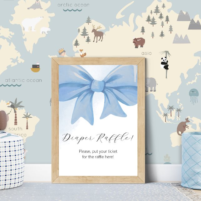 Expositor En L Dusty Blue Bow Baby Shower Diaper Raffle (Dusty Blue Bow Baby Shower Diaper Raffle Pedestal Sign)