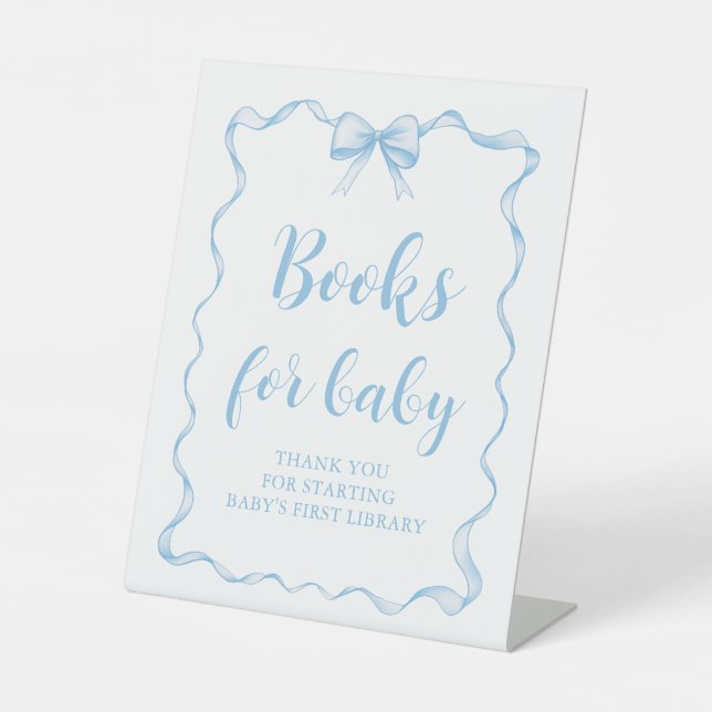 Expositor En L Dusty Blue Bow Boy Baby Shower Books para el bebé (Anverso)