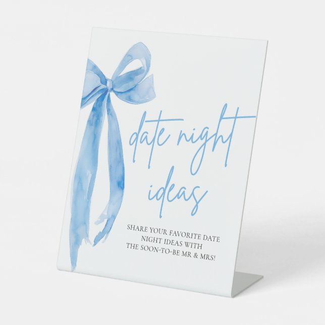 Expositor En L Dusty Blue Bow Bridal Date Noche Ideas Rótulo (Anverso)