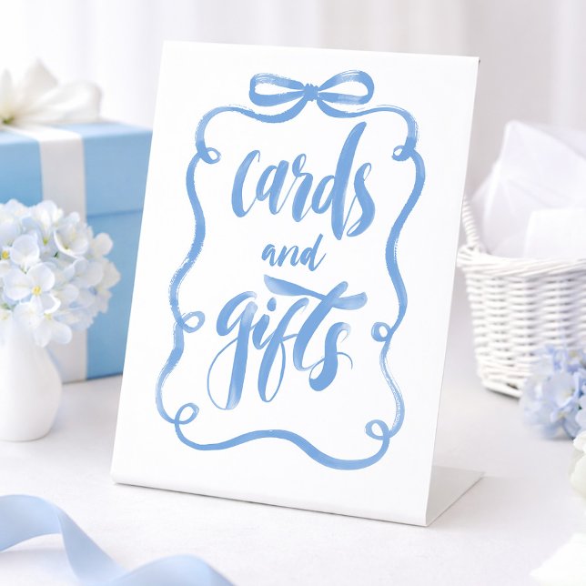 Expositor En L Dusty Blue Bow Cards and Gifts Bridal Shower (Dusty Blue Bow Cards and Gifts Whimsical Table Sign)