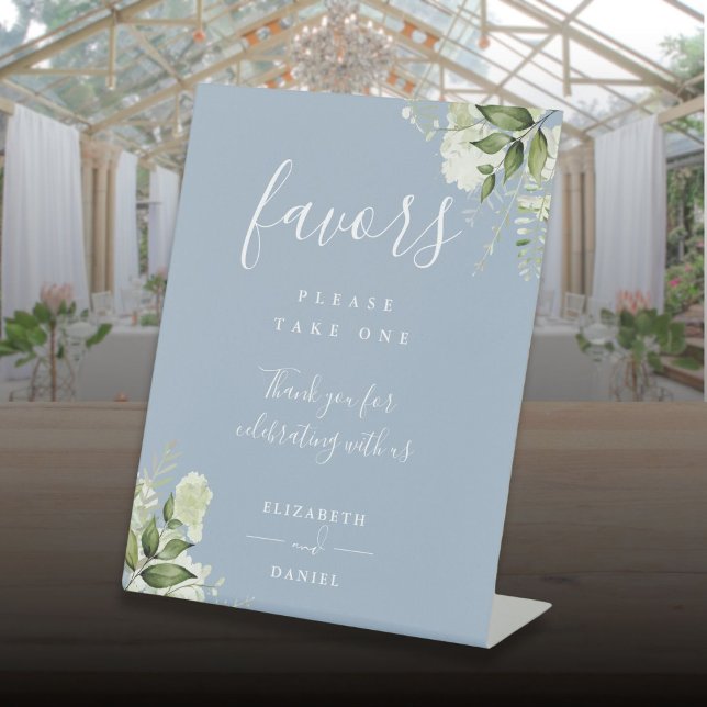 Expositor En L Dusty Blue Elegant Floral Greeneration Favorita (Dusty Blue Elegant Floral Greenery Favors Pedestal Sign)