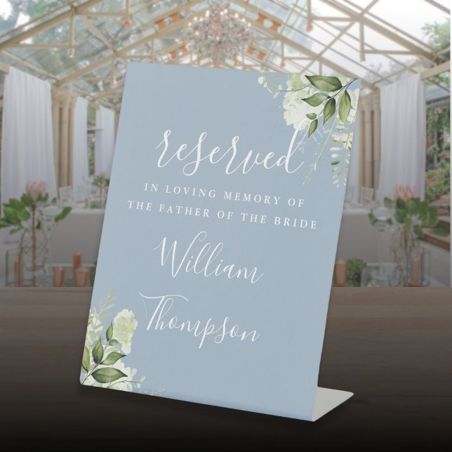 Expositor En L Dusty Blue Floral Reservado Padre Madre Memorial (Dusty Blue Floral Reserved Father Mother Memorial Pedestal Sign)