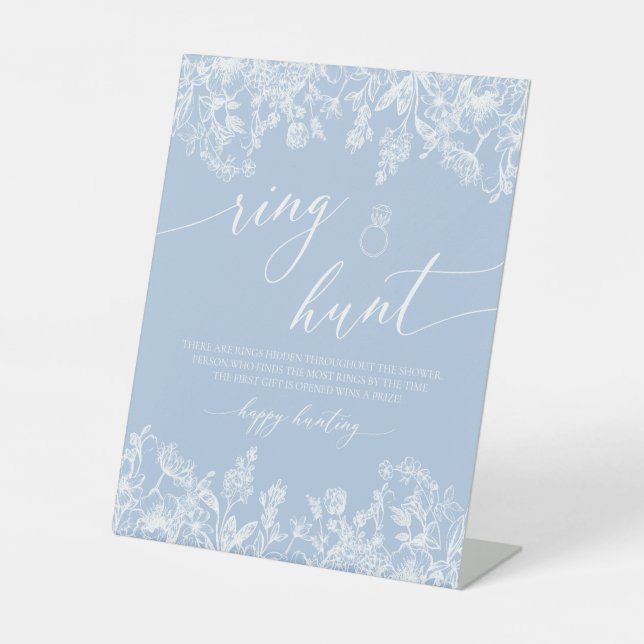 Expositor En L Dusty Blue Floral Ring Hunt Bridal Shower Game (Anverso)